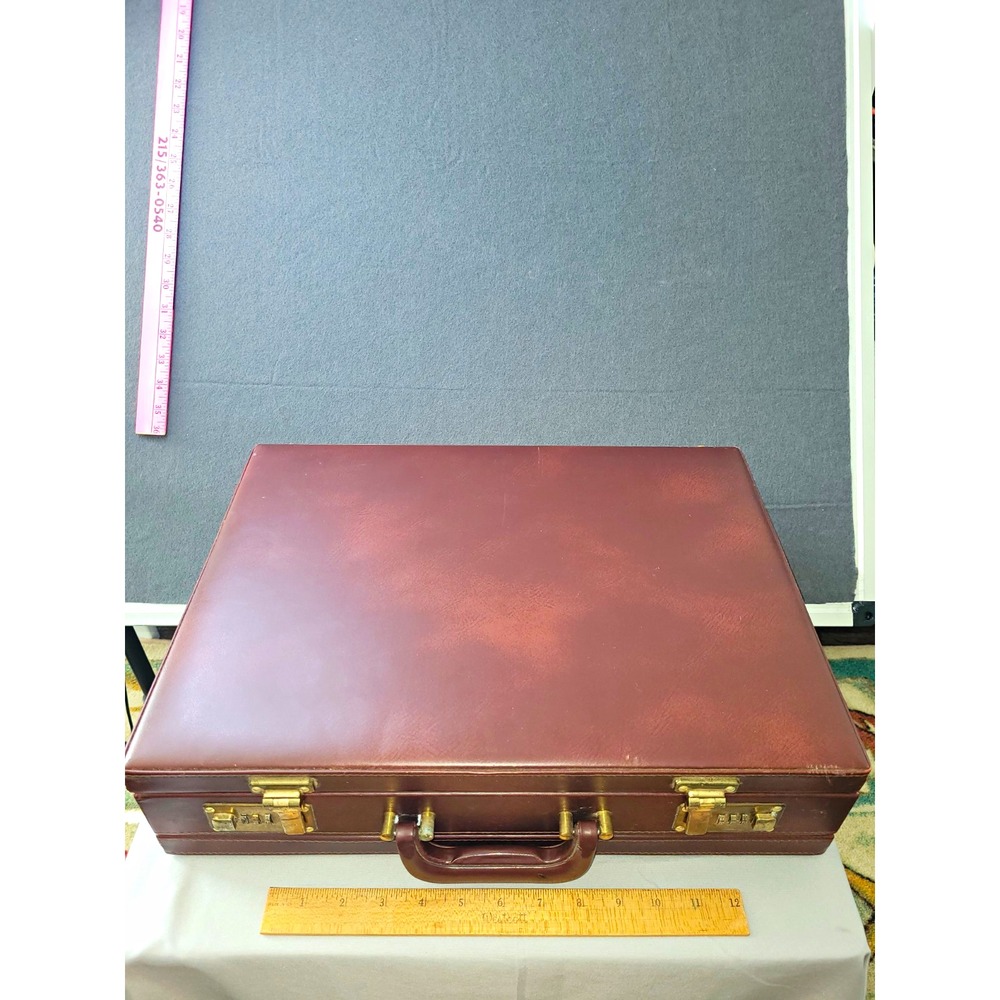 Handmade Brown Leather 24" Attache Business Case Briefcase w/ Combination Lock